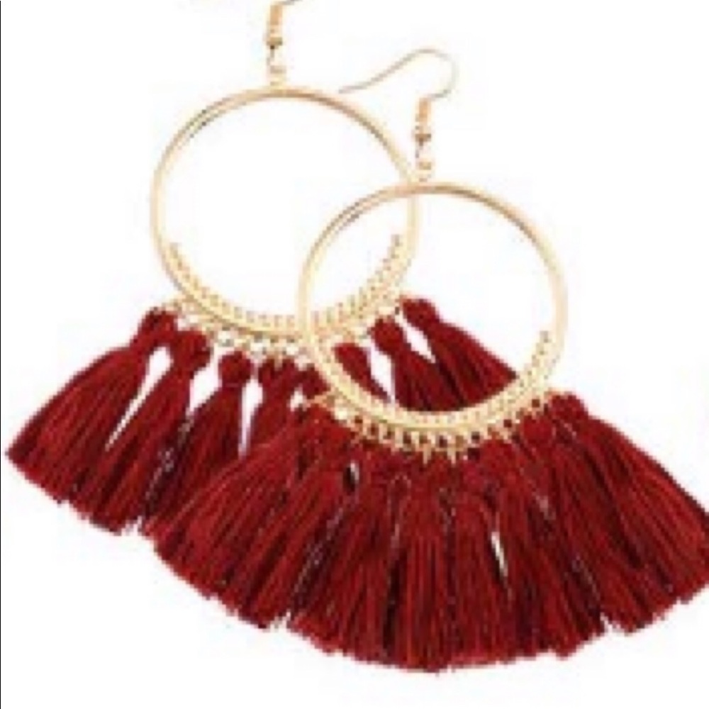 Burgundy fringe hoops